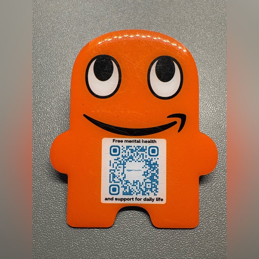 Amazon Employee Big 2” Peccy Pin Worker Work Smile Fun Collectible Scan Barcode